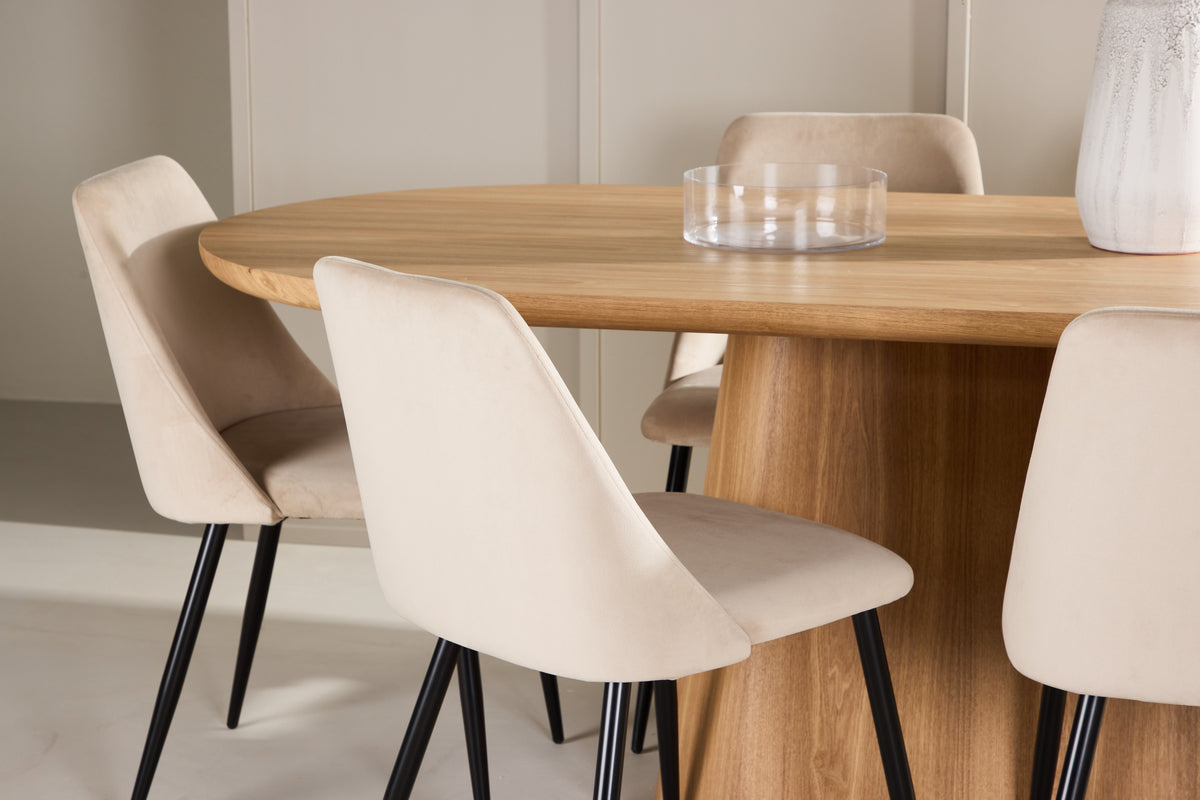 Venture Design Night & Stjärnö Matstolar 2-pack Beige + Ovala Matbord 200 x 90 Natur