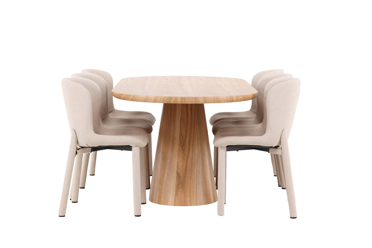 Venture Design Stjärnö & Astoria Ovala Matbord 200 x 90 Natur + Matstolar 2-pack Beige