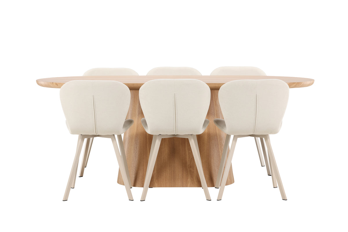 Venture Design Stjärnö & Lilja Ovala Matbord 200 x 90 Natur + Matstolar 2-pack Beige