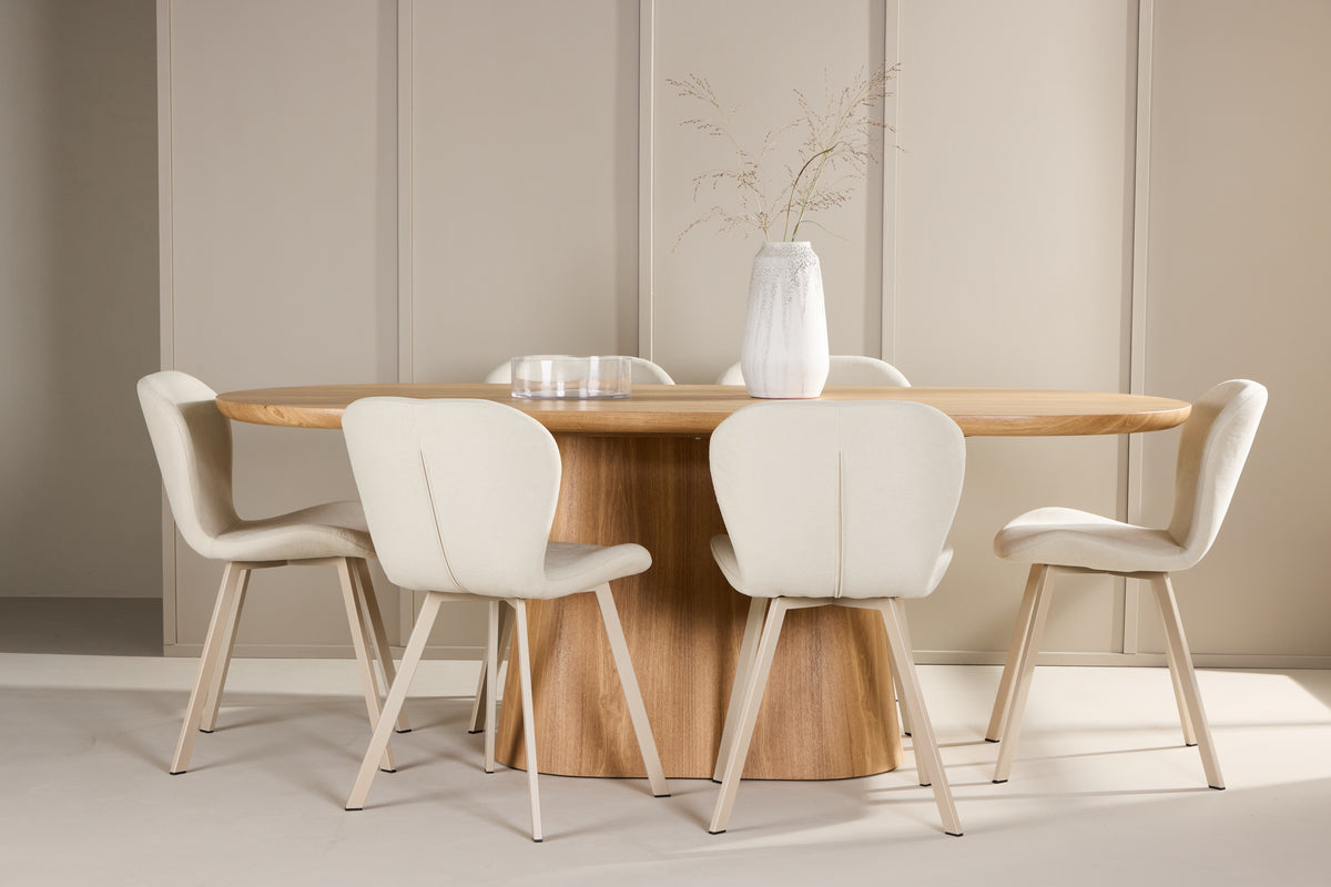 Venture Design Stjärnö & Lilja Ovala Matbord 200 x 90 Natur + Matstolar 2-pack Beige