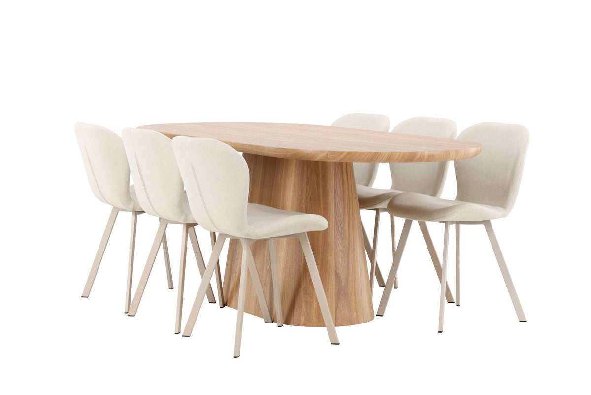 Venture Design Stjärnö & Lilja Ovala Matbord 200 x 90 Natur + Matstolar 2-pack Beige