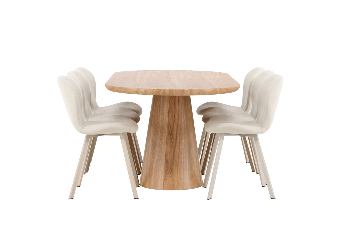 Venture Design Stjärnö & Lilja Ovala Matbord 200 x 90 Natur + Matstolar 2-pack Beige