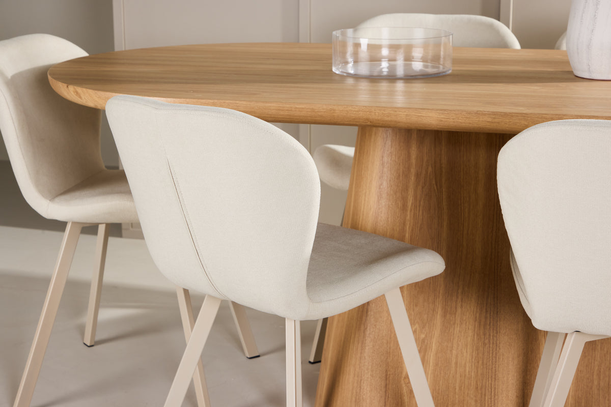 Venture Design Stjärnö & Lilja Ovala Matbord 200 x 90 Natur + Matstolar 2-pack Beige