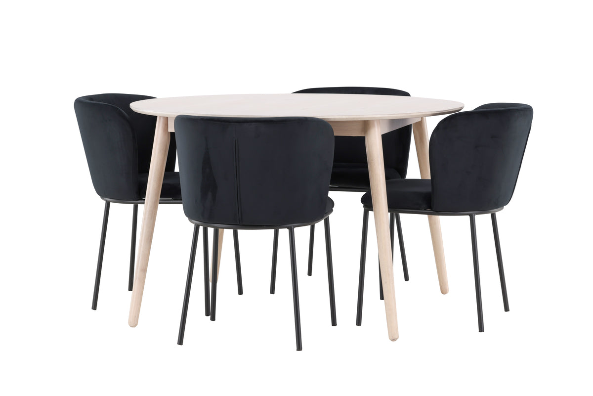 Venture Design Edina & Flora Matstolar 2-pack Svart + Runda Matbord ⌀120 Vitputsad