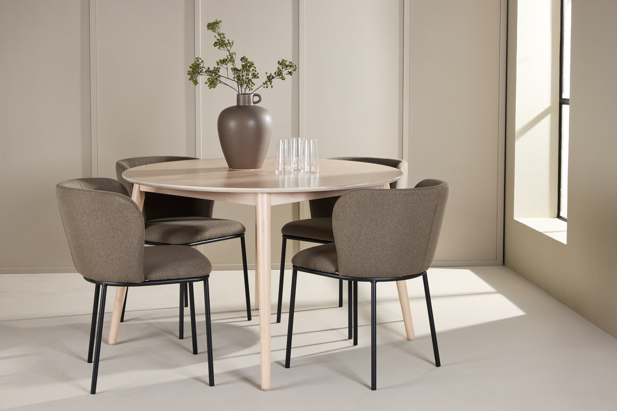 Venture Design Edina & Flora Matstolar 2-pack Brun + Runda Matbord ⌀120 Vitputsad
