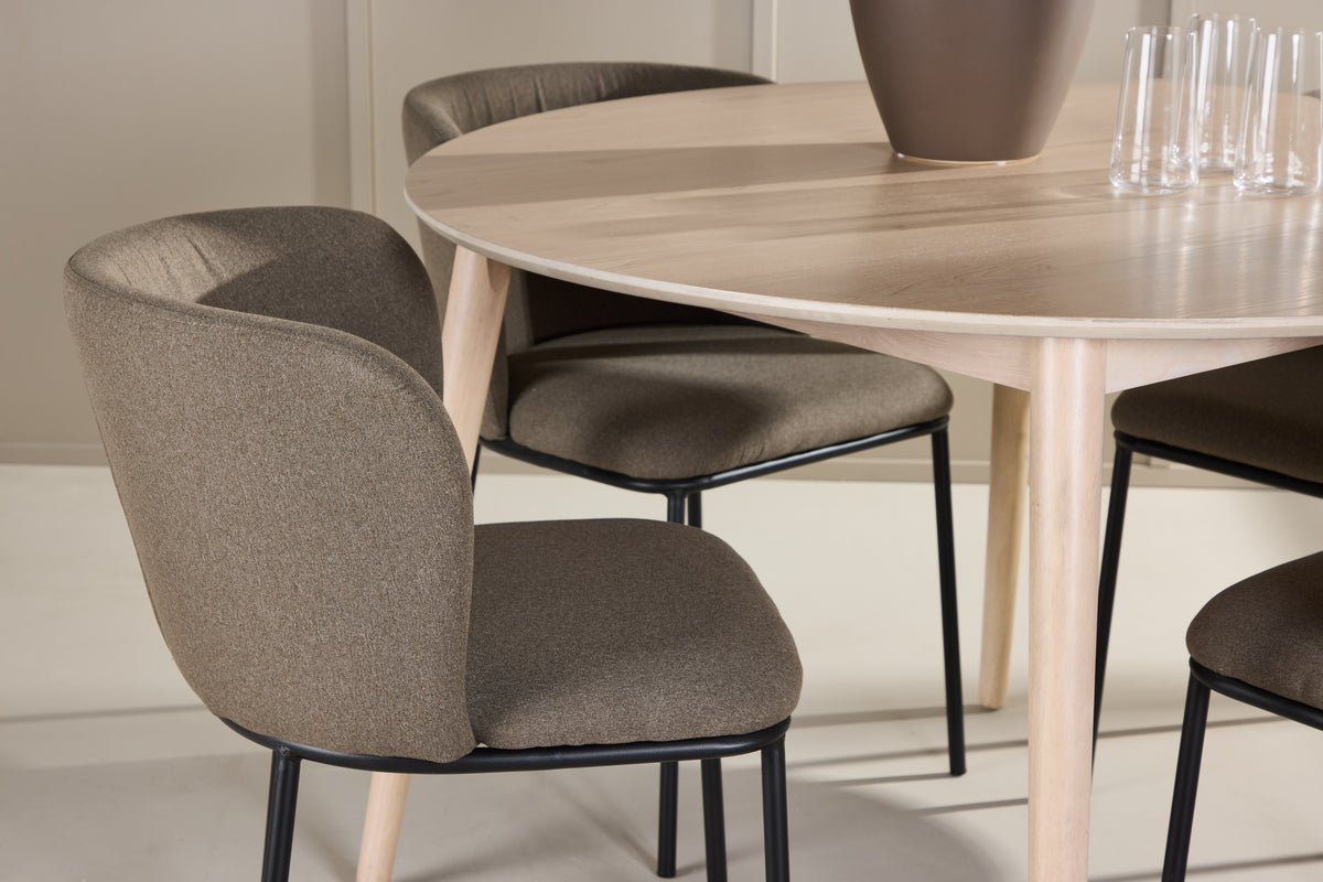 Venture Design Edina & Flora Matstolar 2-pack Brun + Runda Matbord ⌀120 Vitputsad
