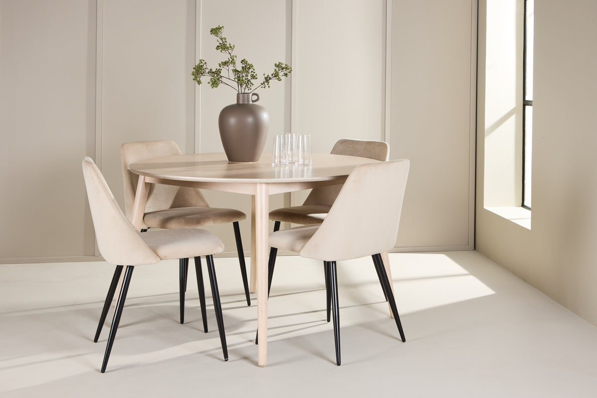 Venture Design Night & Flora Matstolar 2-pack Beige + Runda Matbord ⌀120 Vitputsad