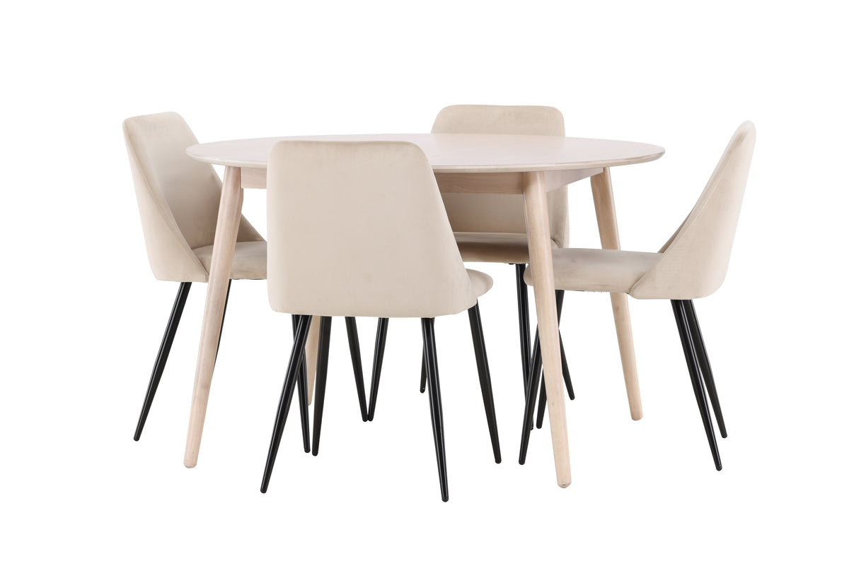 Venture Design Night & Flora Matstolar 2-pack Beige + Runda Matbord ⌀120 Vitputsad
