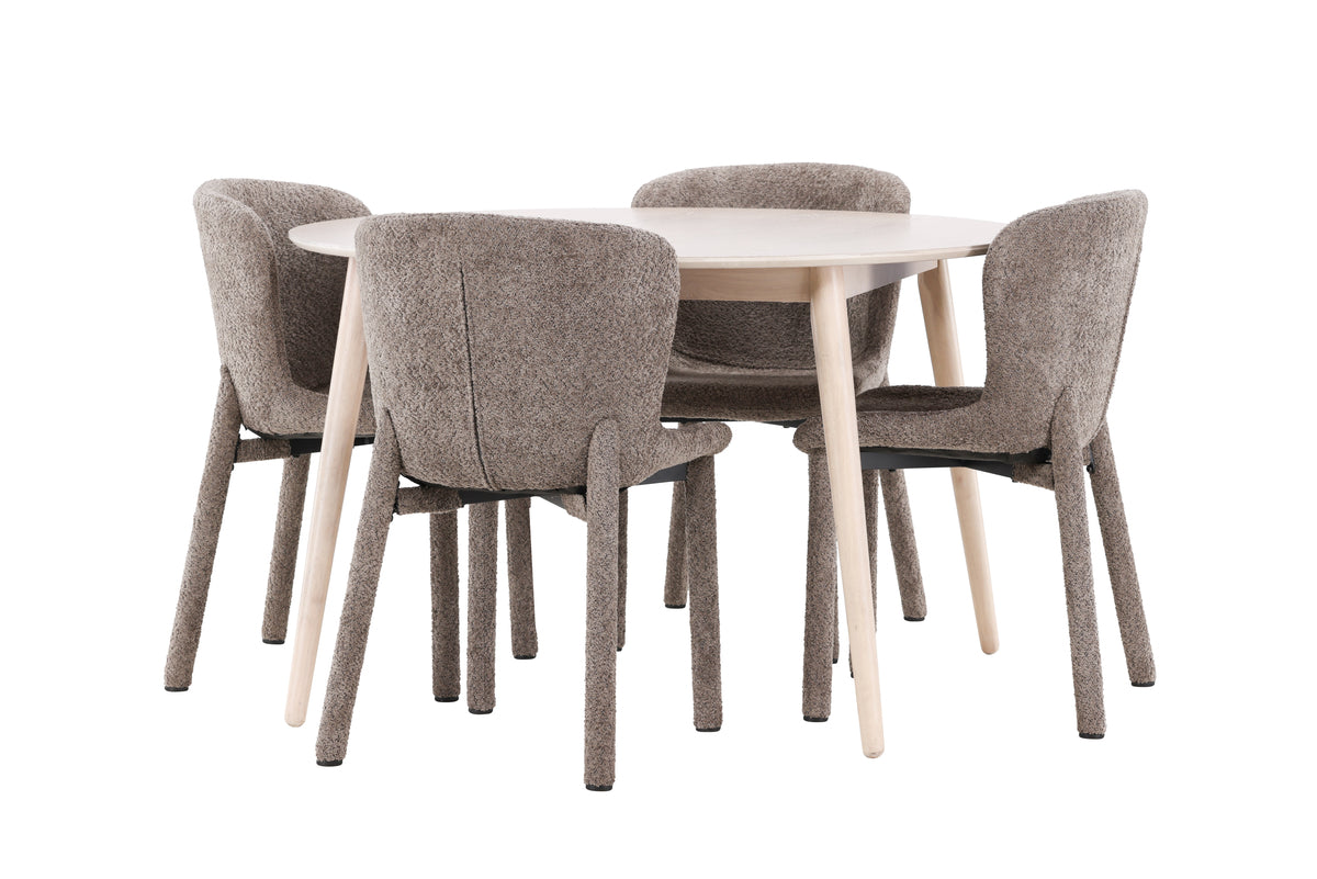 Venture Design Flora & Astoria Runda Matbord ⌀120 Vitputsad + Matstolar 2-pack Brun