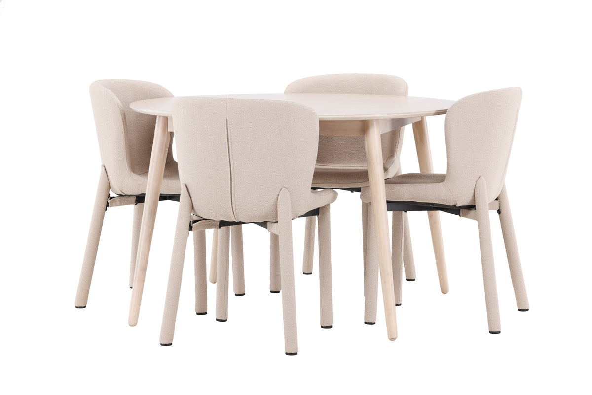 Venture Design Flora & Astoria Runda Matbord ⌀120 Vitputsad + Matstolar 2-pack Beige
