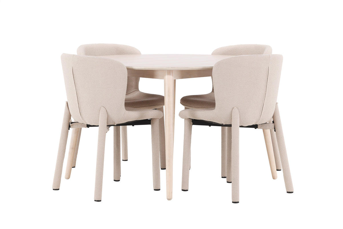 Venture Design Flora & Astoria Runda Matbord ⌀120 Vitputsad + Matstolar 2-pack Beige
