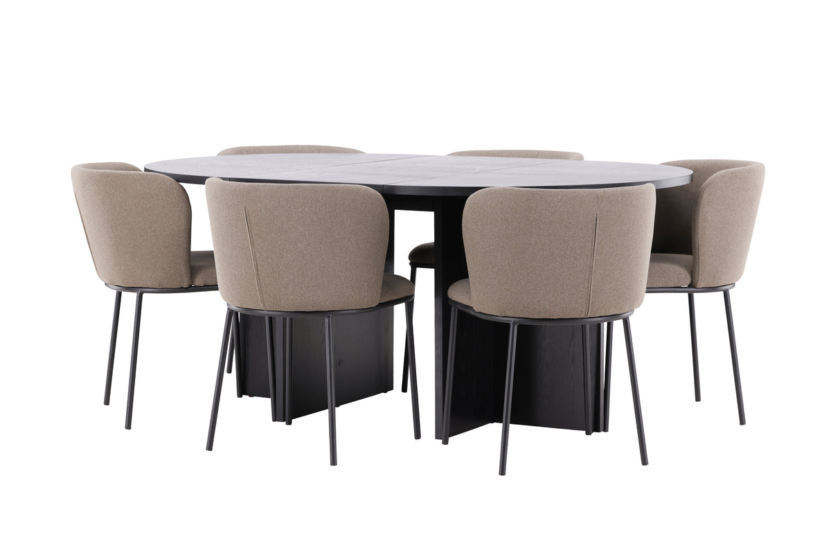 Venture Design Edina & Strada Matstolar 2-pack Brun + Rektangulära Matbord ⌀120 Svart