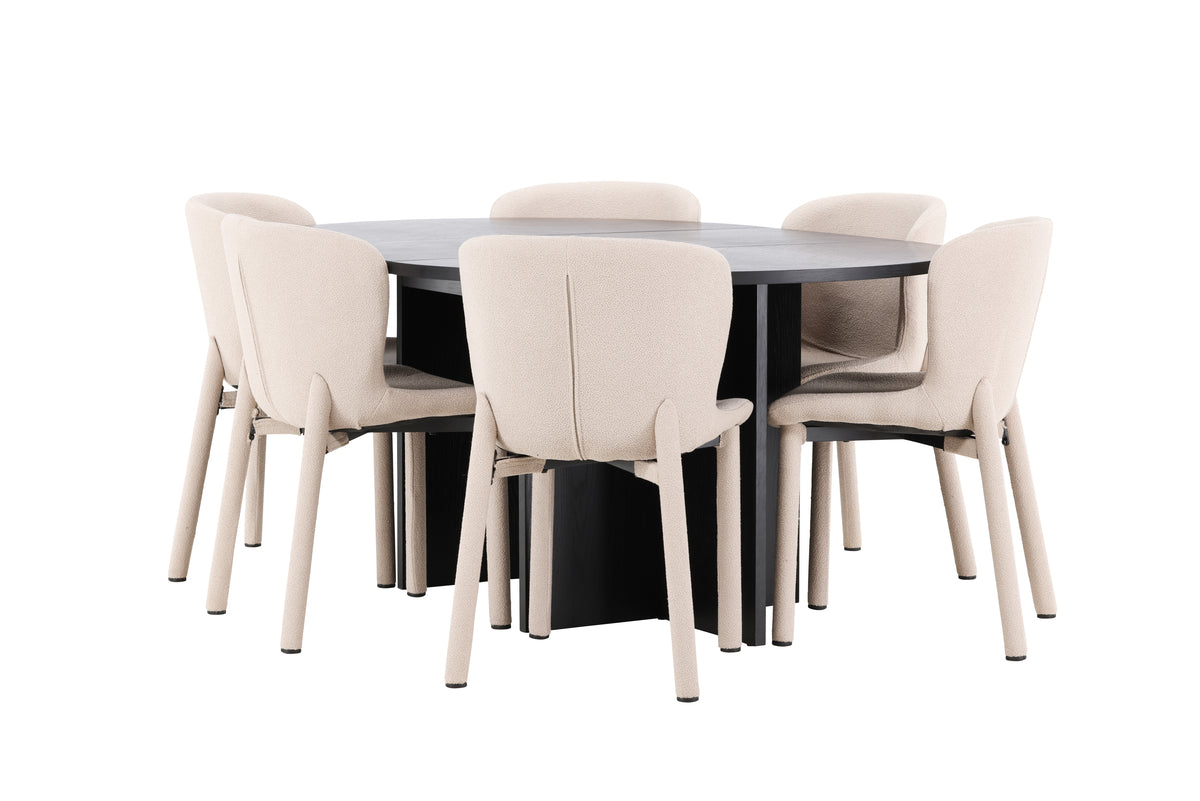 Venture Design Strada & Astoria Rektangulära Matbord ⌀120 Svart + Matstolar 2-pack Beige