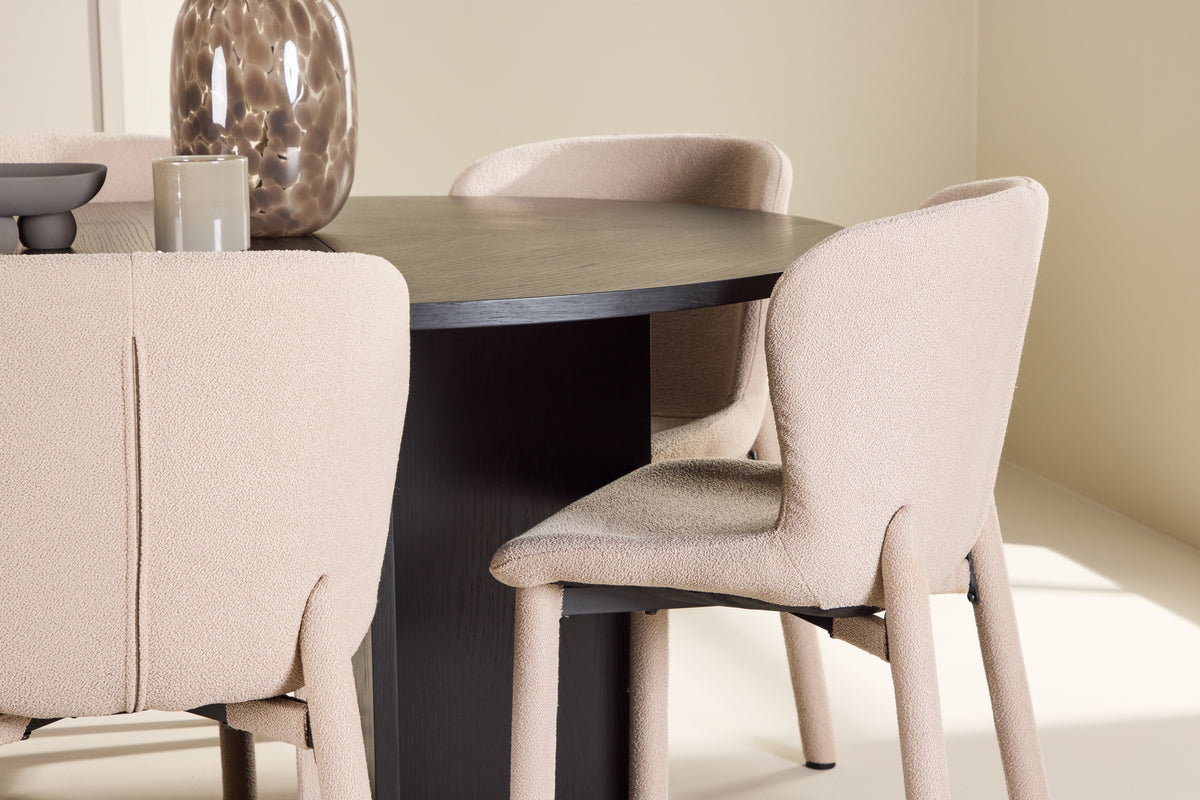 Venture Design Strada & Astoria Rektangulära Matbord ⌀120 Svart + Matstolar 2-pack Beige