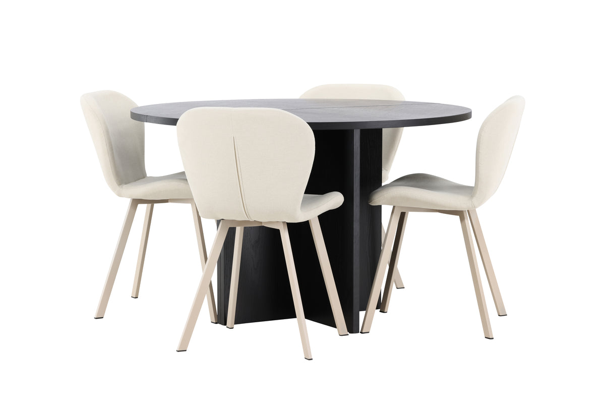 Venture Design Strada & Lilja Rektangulära Matbord ⌀120 Svart + Matstolar 2-pack Beige