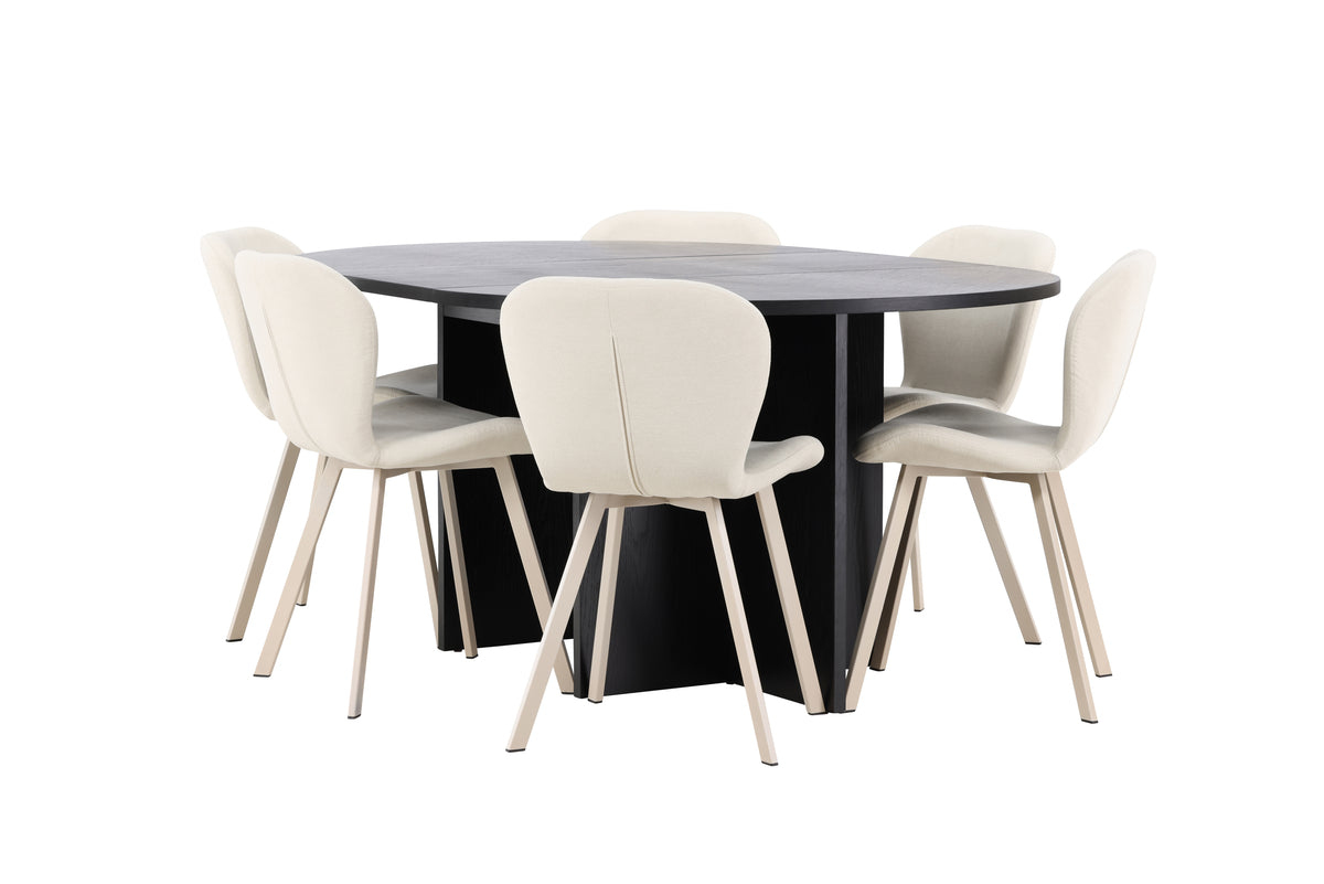 Venture Design Strada & Lilja Rektangulära Matbord ⌀120 Svart + Matstolar 2-pack Beige