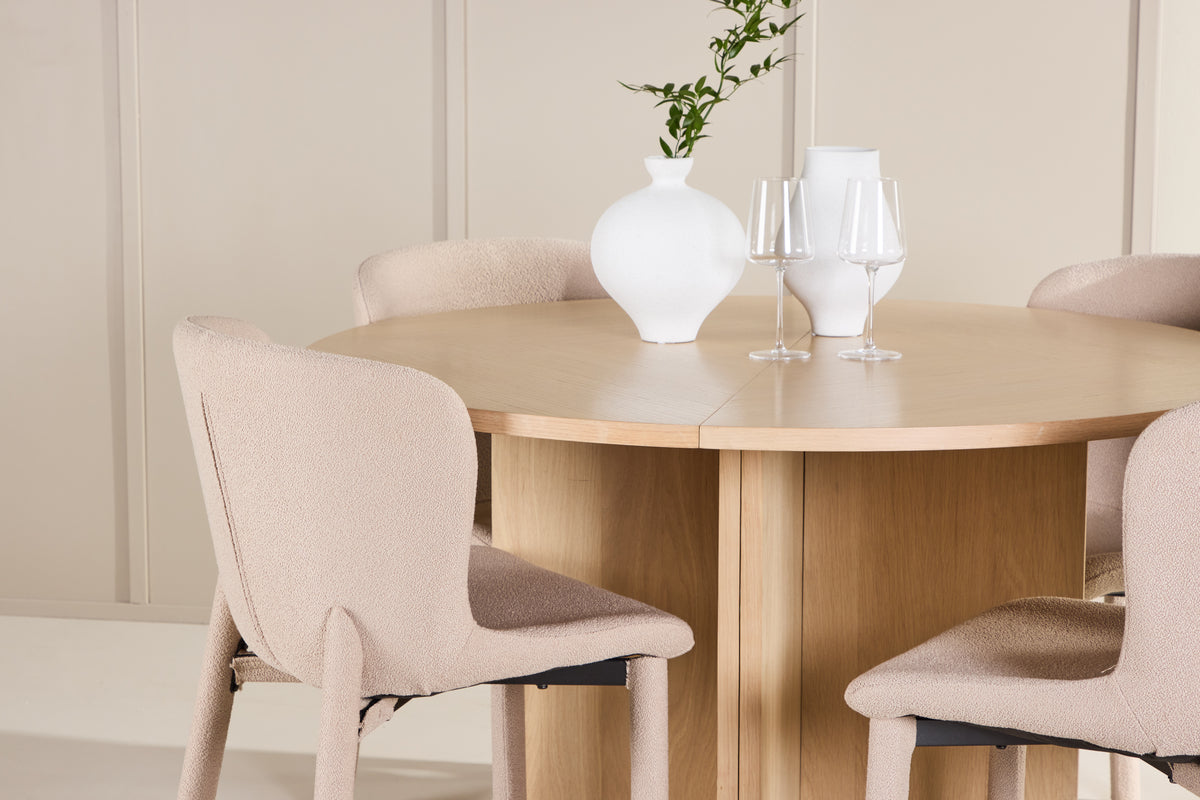 Venture Design Strada & Astoria Rektangulära Matbord ⌀120 Vitputsad + Matstolar 2-pack Beige