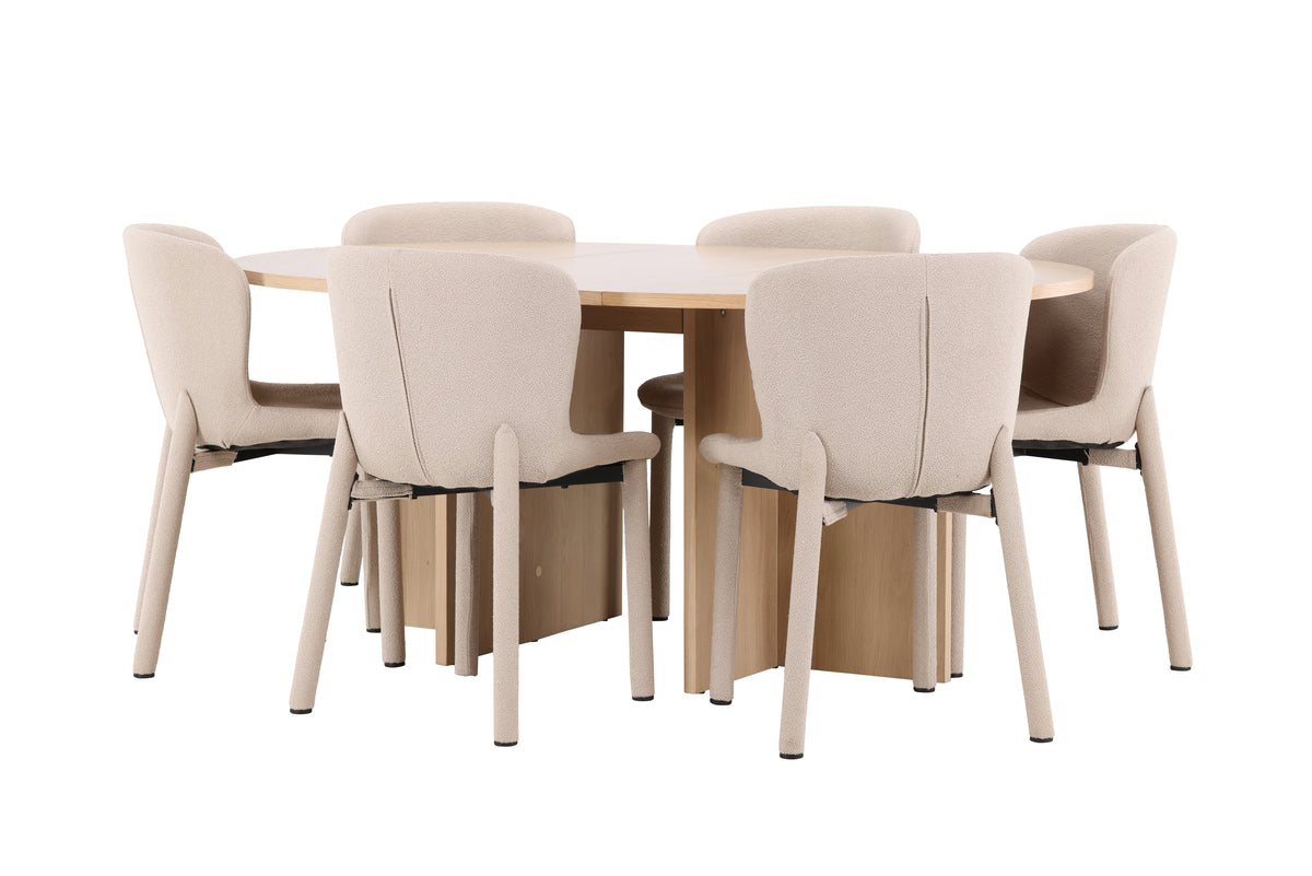 Venture Design Strada & Astoria Rektangulära Matbord ⌀120 Vitputsad + Matstolar 2-pack Beige