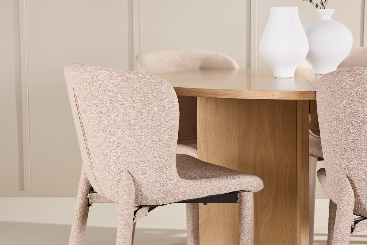 Venture Design Strada & Astoria Rektangulära Matbord ⌀120 Vitputsad + Matstolar 2-pack Beige