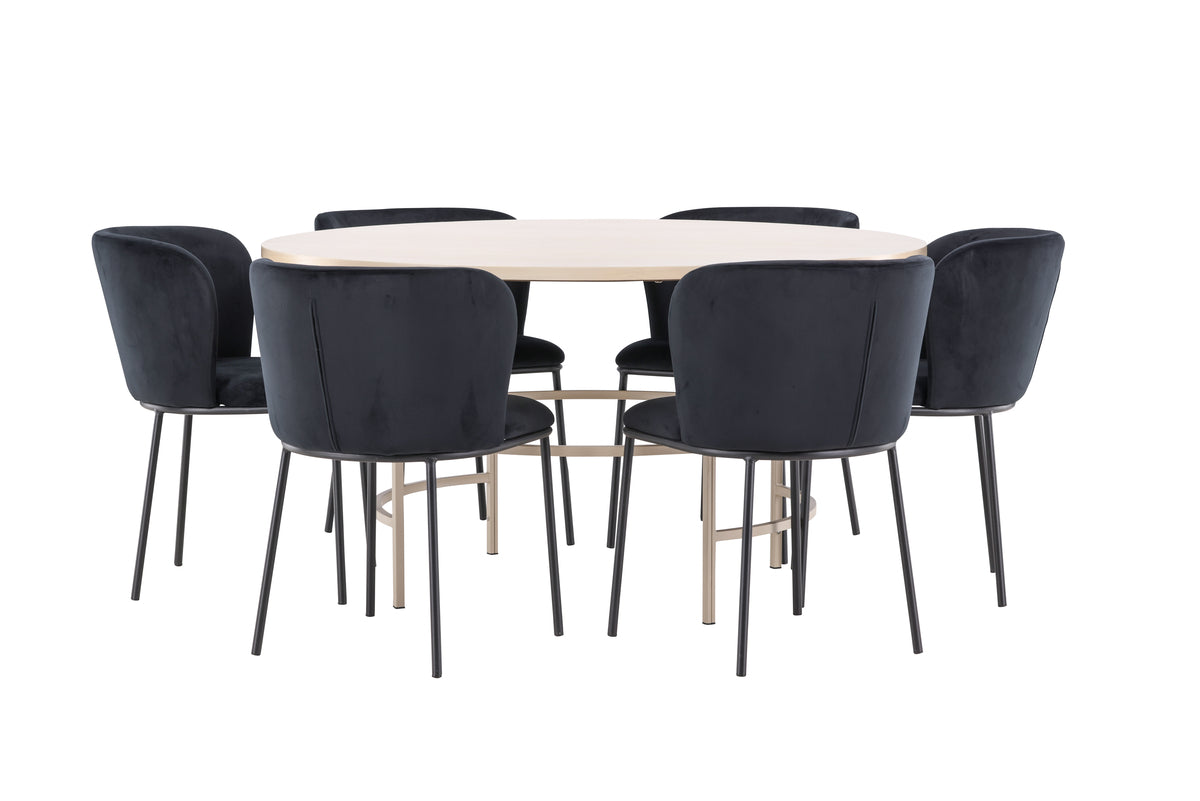Venture Design Edina & Copenhagen Matstolar 2-pack Svart + Runda Matbord ⌀140 Vitputsad
