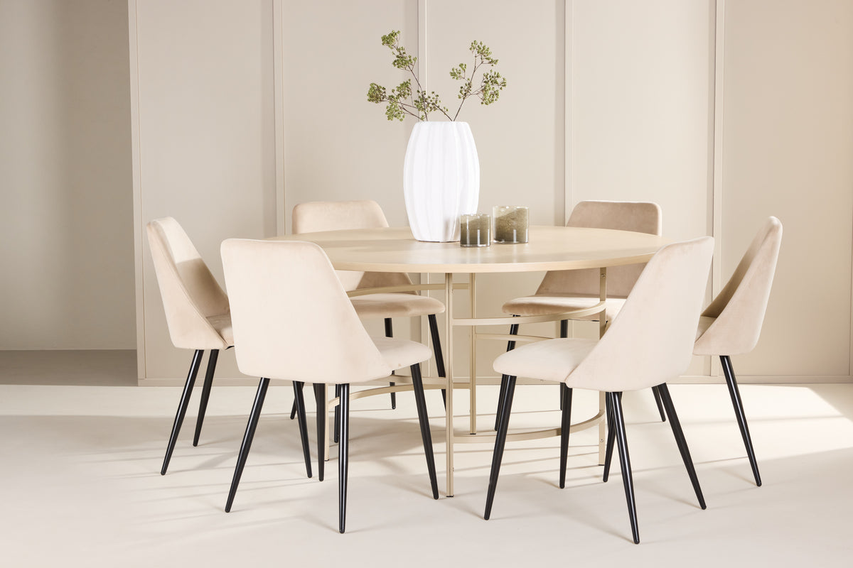 Venture Design Night & Copenhagen Matstolar 2-pack Beige + Runda Matbord ⌀140 Vitputsad