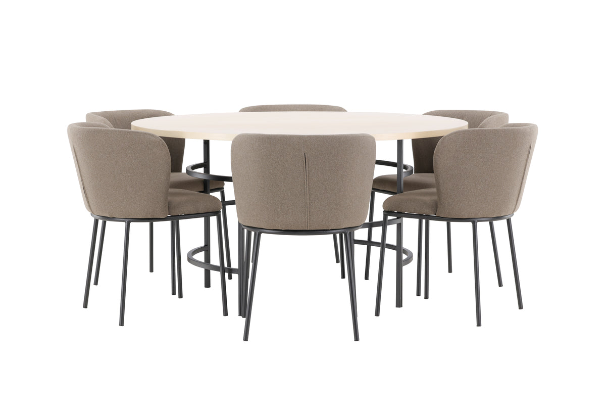 Venture Design Edina & Copenhagen Matstolar 2-pack Brun + Runda Matbord ⌀140 Vitputsad