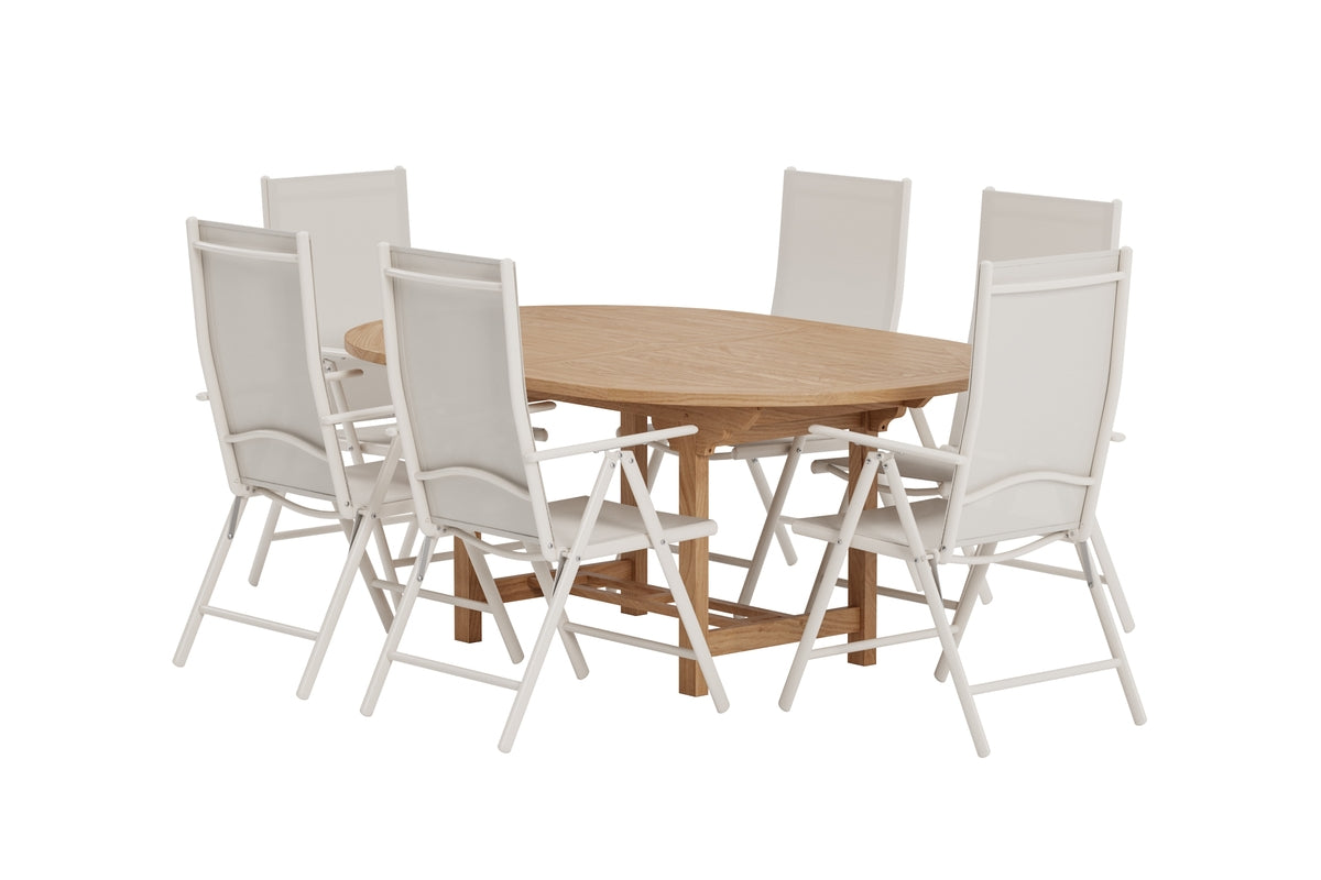 Venture Design Kenya & Break Ovala Matbord 180 x 120 Natur + Matstolar 2-pack Beige
