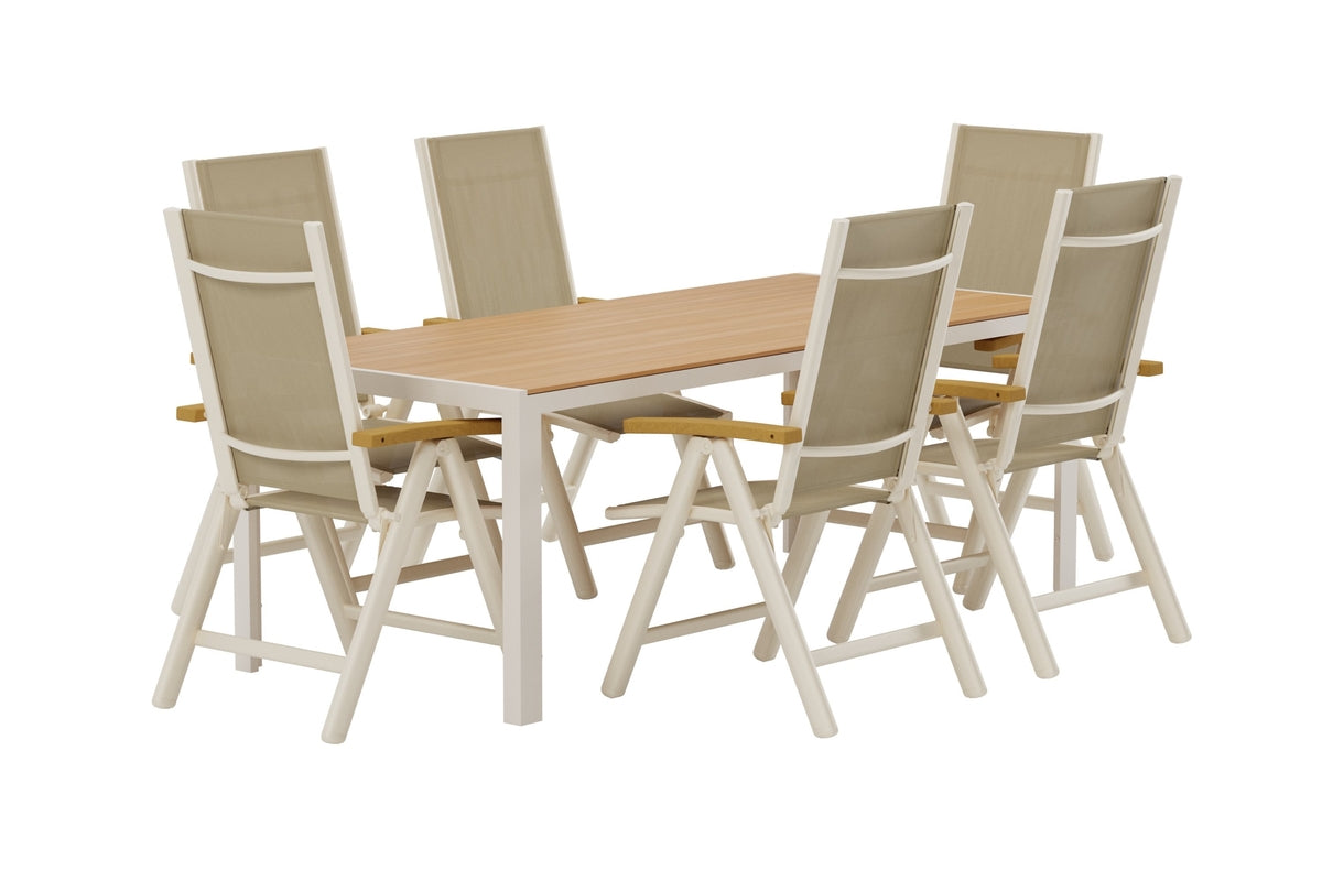 Venture Design Break & Panama Rektangulära Matbord 205 x 90 Beige + Matstolar 2-pack Beige