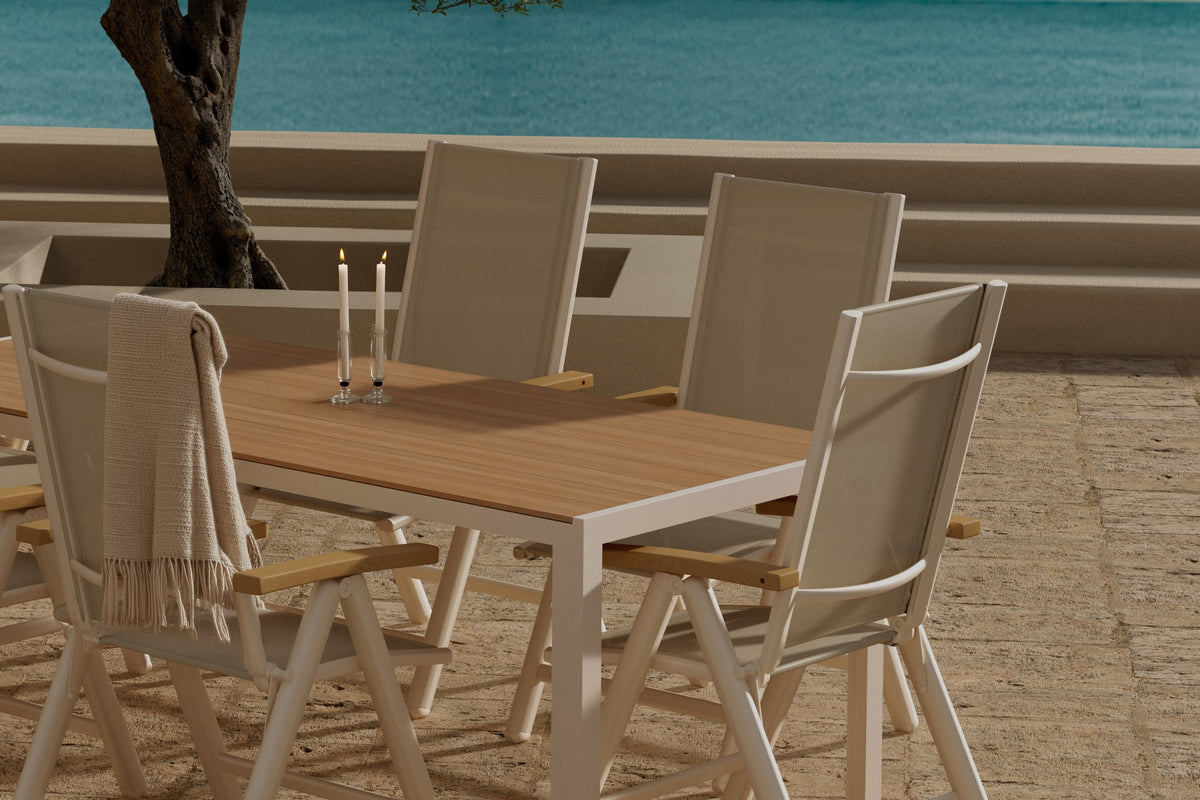 Venture Design Break & Panama Rektangulära Matbord 205 x 90 Beige + Matstolar 2-pack Beige