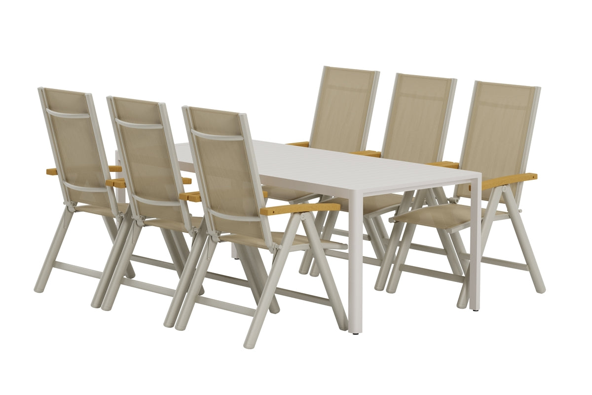 Venture Design Giardini & Panama Rektangulära Matbord 200 x 90 Beige + Matstolar 2-pack Beige
