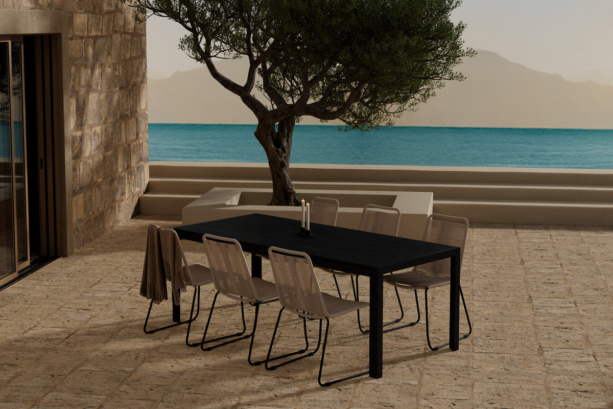 Venture Design Lindos & Mirko Matstolar 2-pack Brun + Rektangulära Matbord 205 x 90 Svart