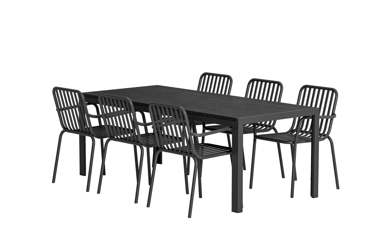 Venture Design Peking & Mirko Matstolar 2-pack Svart + Rektangulära Matbord 205 x 90 Svart