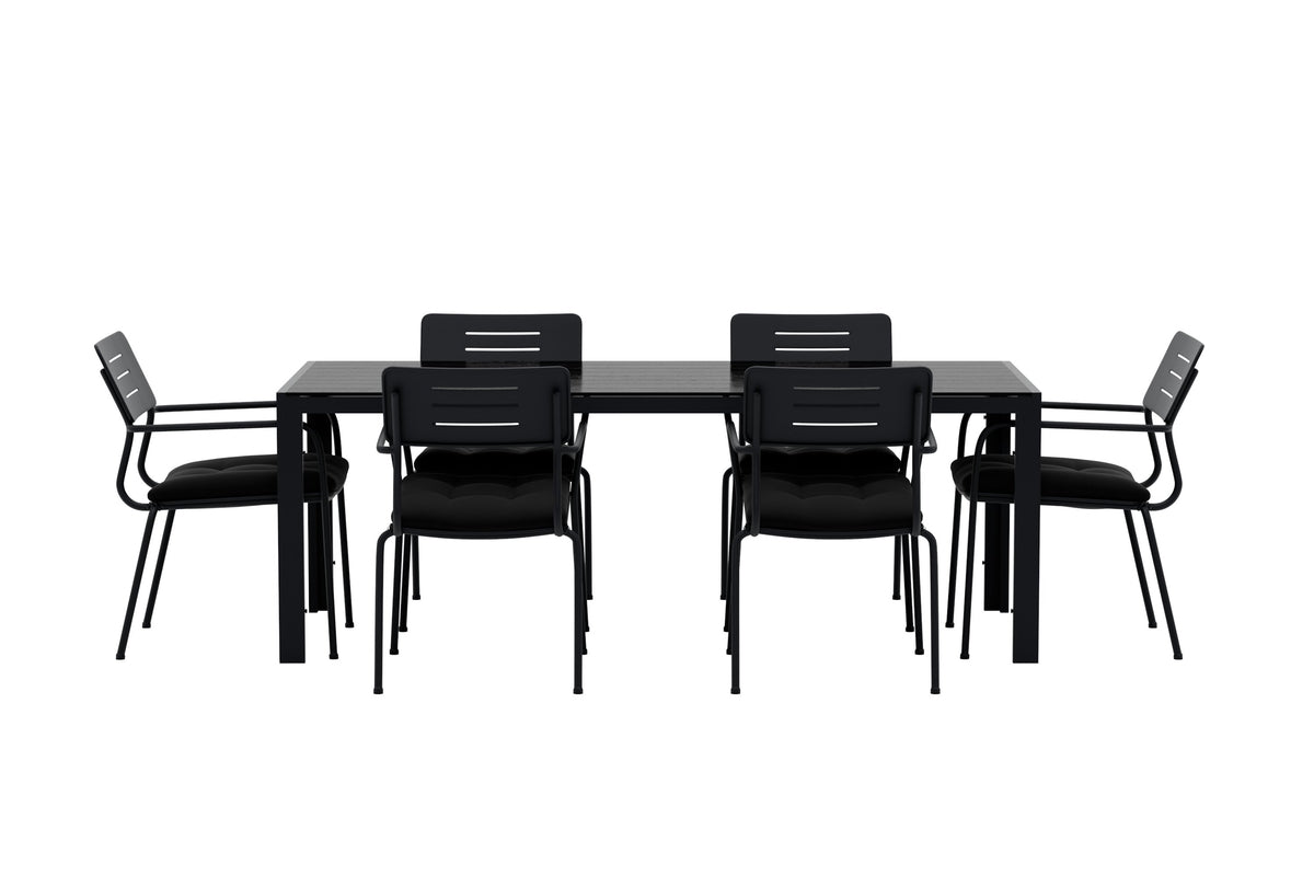 Venture Design Break & Nicke Rektangulära Matbord 205 x 90 Svart + Matstolar 2-pack Svart