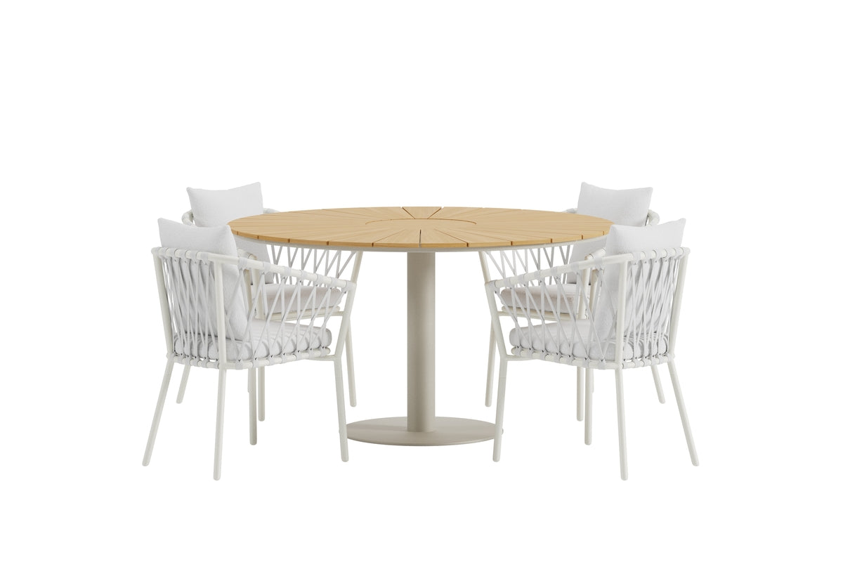 Venture Design Linos & Croft Matstolar 2-pack Vit + Runda Matbord Ø120 Beige
