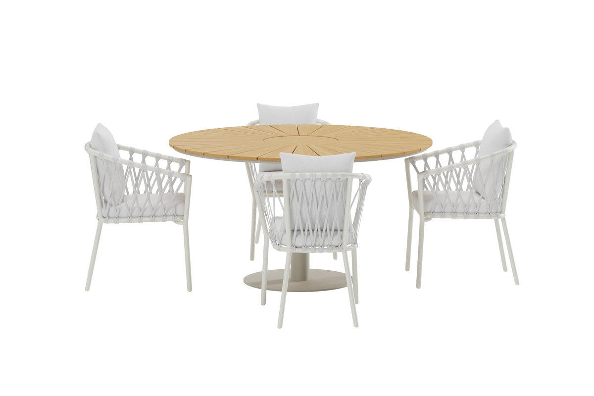 Venture Design Linos & Croft Matstolar 2-pack Vit + Runda Matbord Ø120 Beige