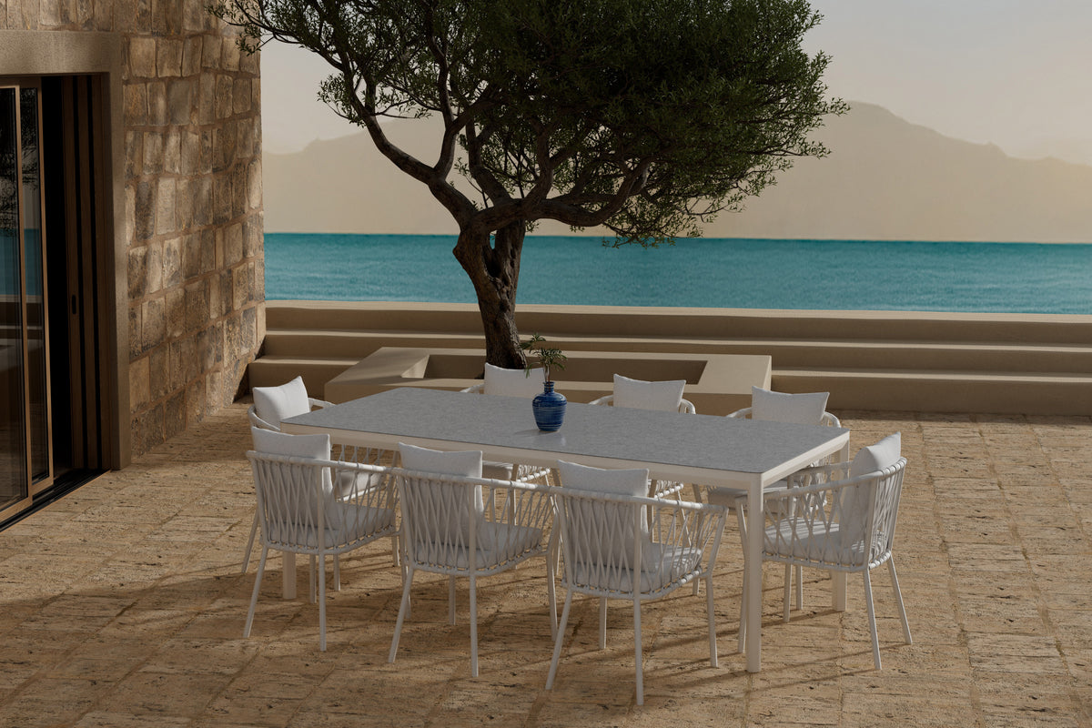 Venture Design Linos & Lino Matstolar 2-pack Vit + Rektangulära Matbord 220 x 100 Beige