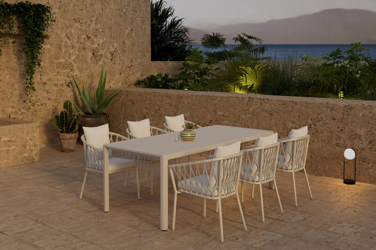 Venture Design Giardini & Linos Rektangulära Matbord 200 x 90 Beige + Matstolar 2-pack Vit