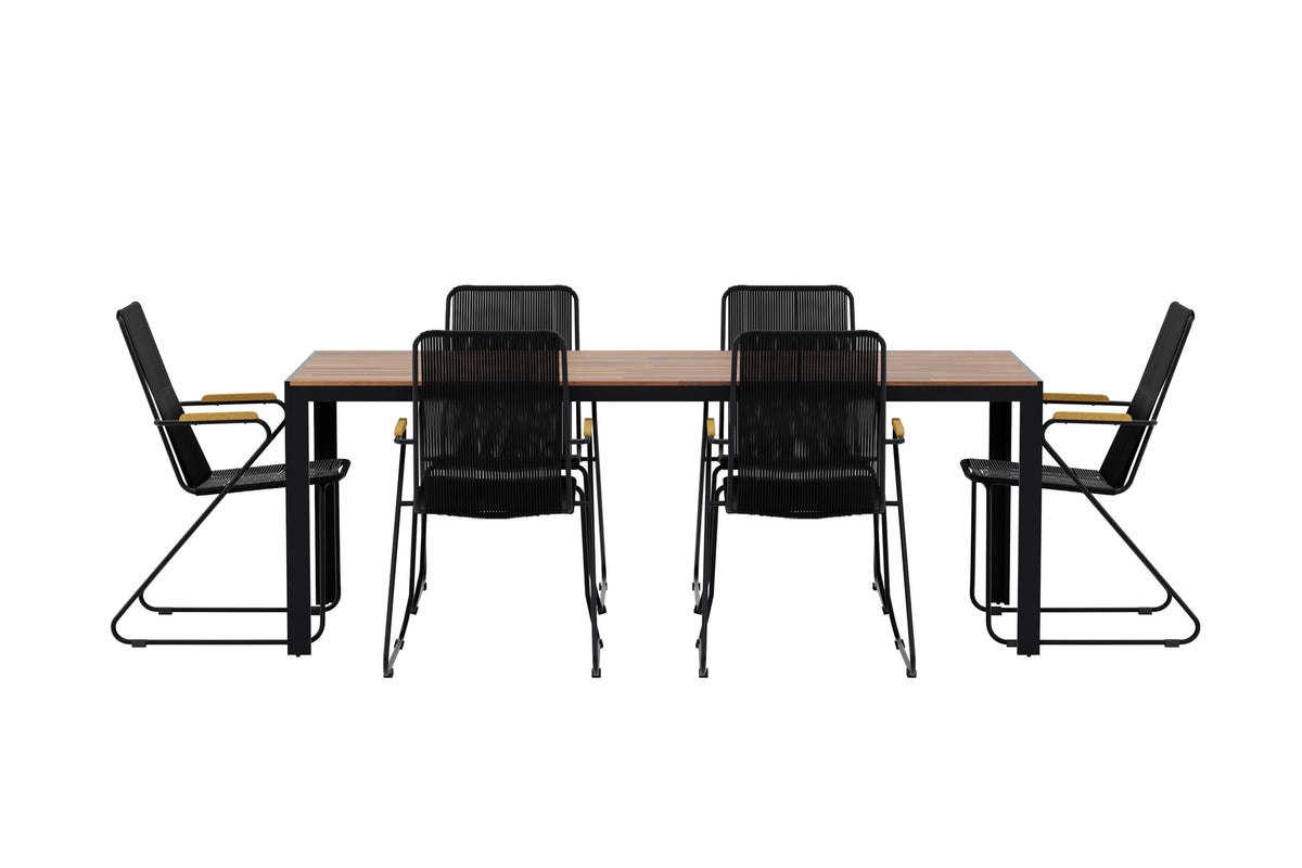 Venture Design Bois Rektangulära Matbord 205 x 90 Natur + Matstolar 2-pack Svart