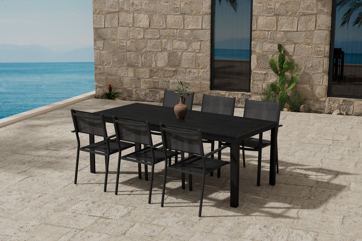 Venture Design Copacabana & Mirko Matstolar 2-pack Svart + Rektangulära Matbord 205 x 90 Svart