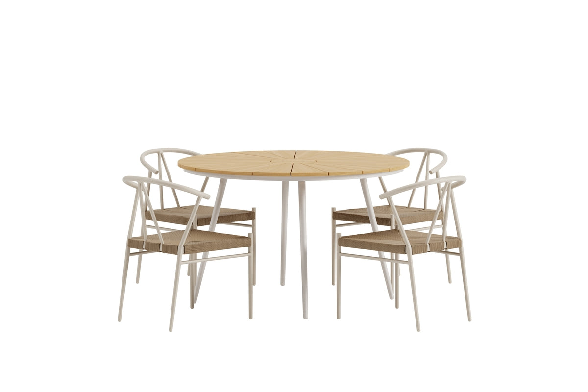Venture Design San Vito & Alfons Runda Matbord ⌀120 Beige + Matstolar Beige