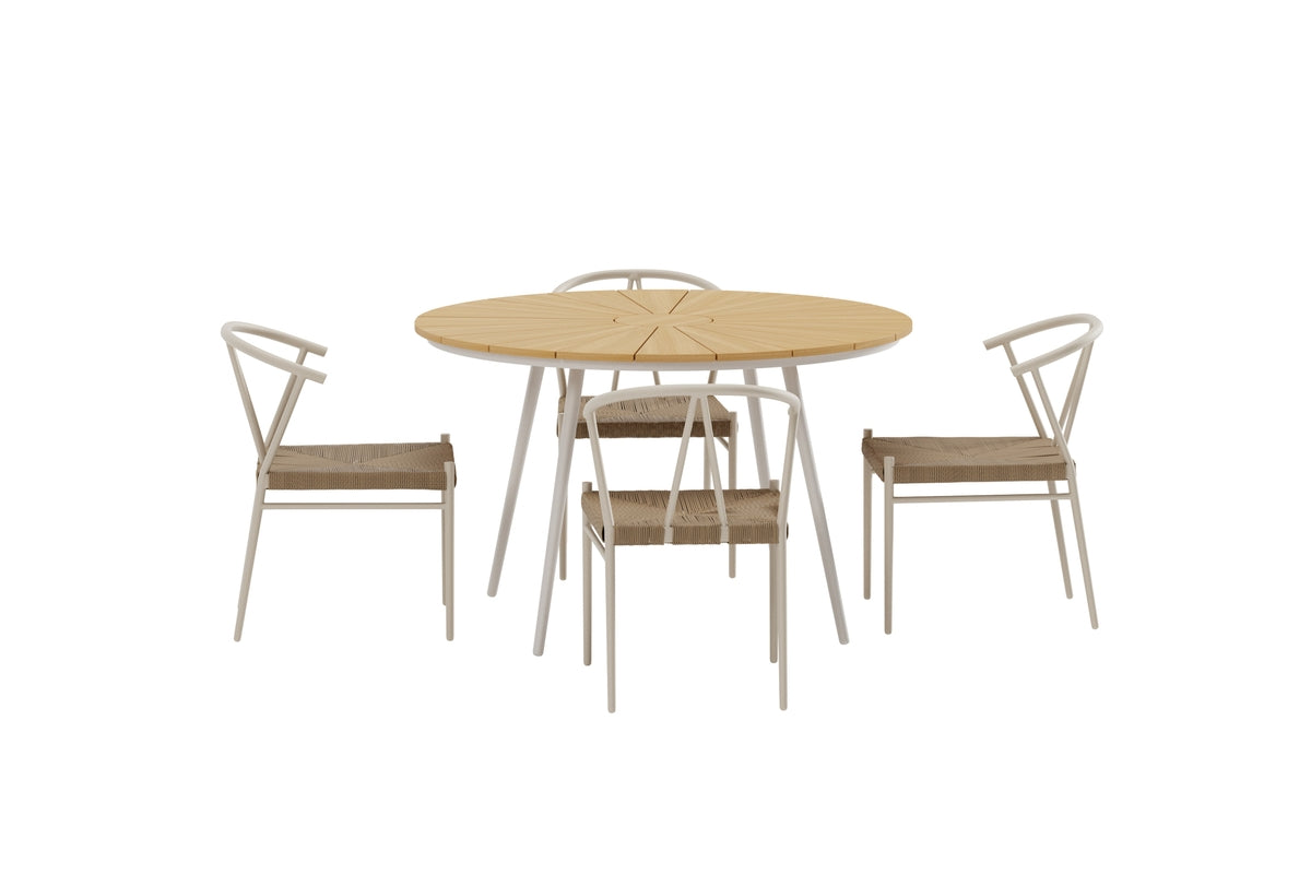 Venture Design San Vito & Alfons Runda Matbord ⌀120 Beige + Matstolar Beige