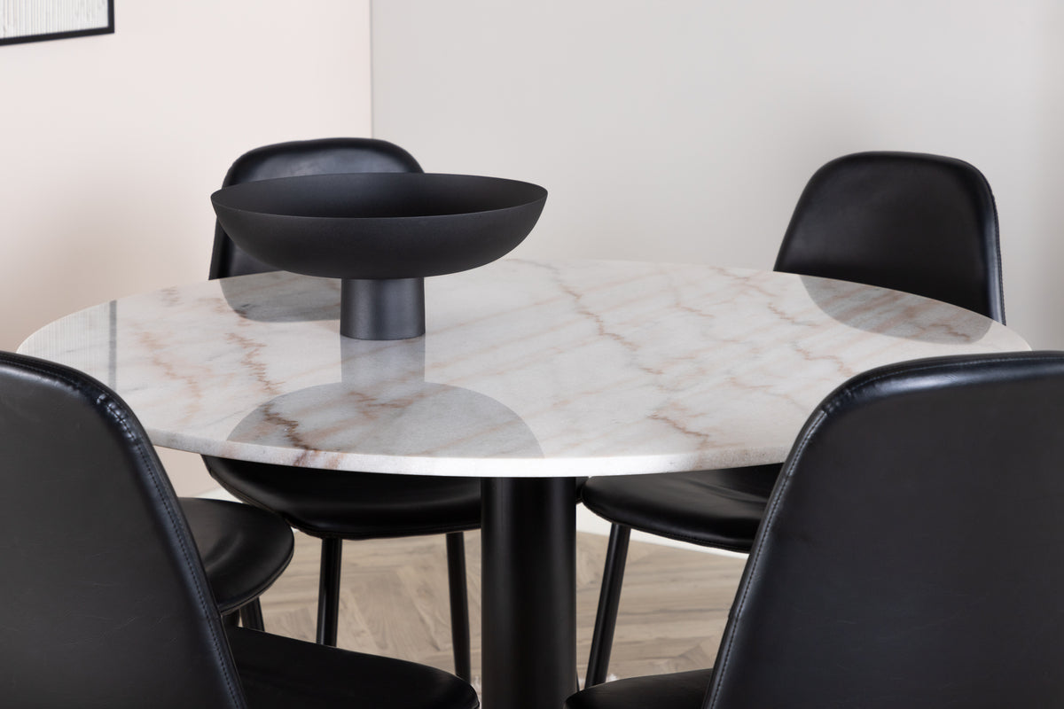 Venture Design Polar & Estelle Matstolar 2-pack Svart + Runda Matbord ⌀106 Vit