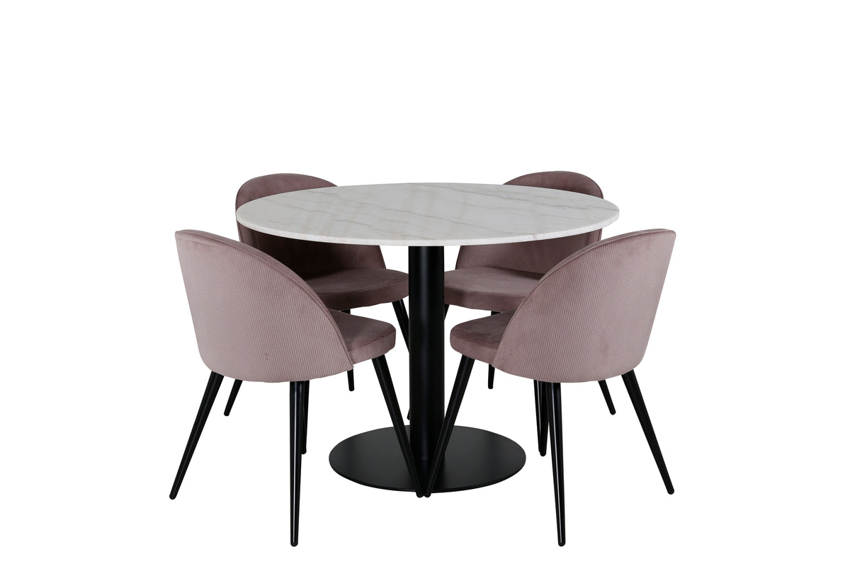 Venture Design Estelle & Velvet Runda Matbord ⌀106 Vit + Matstolar 2-pack Gammelrosa