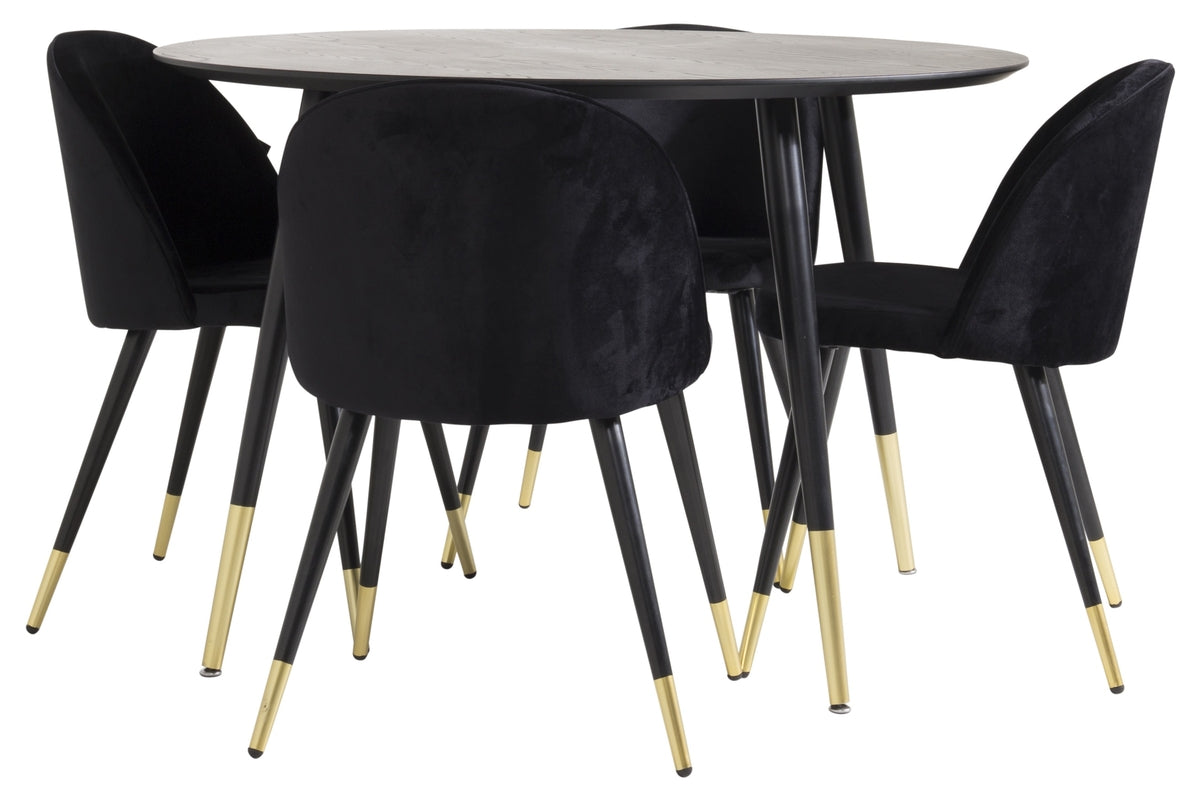 Venture Design Dipp & Velvet Runda Matbord ⌀115 Svart + Matstolar 2-pack Svart